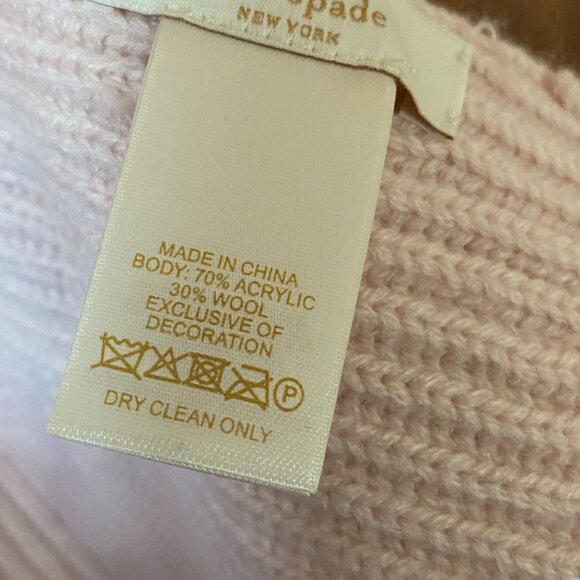 Kate Spade NY Long Scarf.  Light Pink w/Black Bows Wool/Acrylic. NEW - Picture 4 of 8